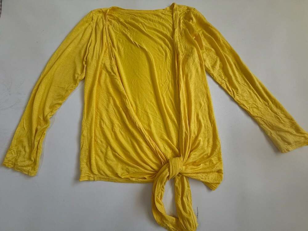 Womens Top M Yellow LongSleeve Tie Front Knot Cropped Lightweight Summer Casual